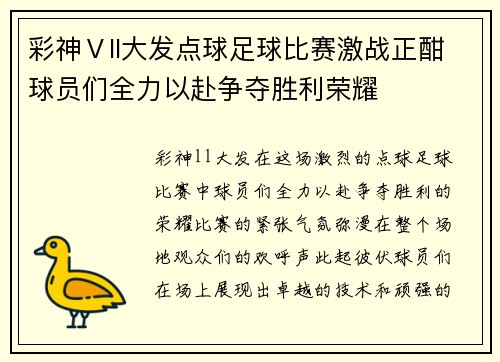 彩神Ⅴll大发点球足球比赛激战正酣球员们全力以赴争夺胜利荣耀